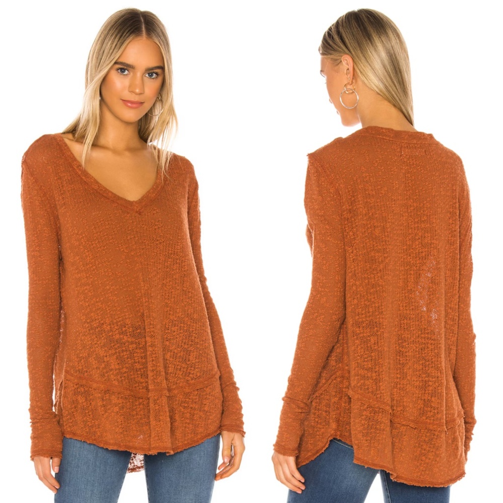 Free People Ocean Air Hacci Knit Long Sleeve Top in Copper